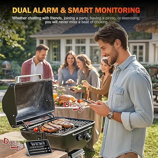 Meat Thermometer Wireless with 2 Probes, 800FT Bluetooth Digital Thermometer with Smart APP, Temp Precise Improved by 100%, Instant Read Food Thermometer with Alerts for Oven Smoker BBQ Grill