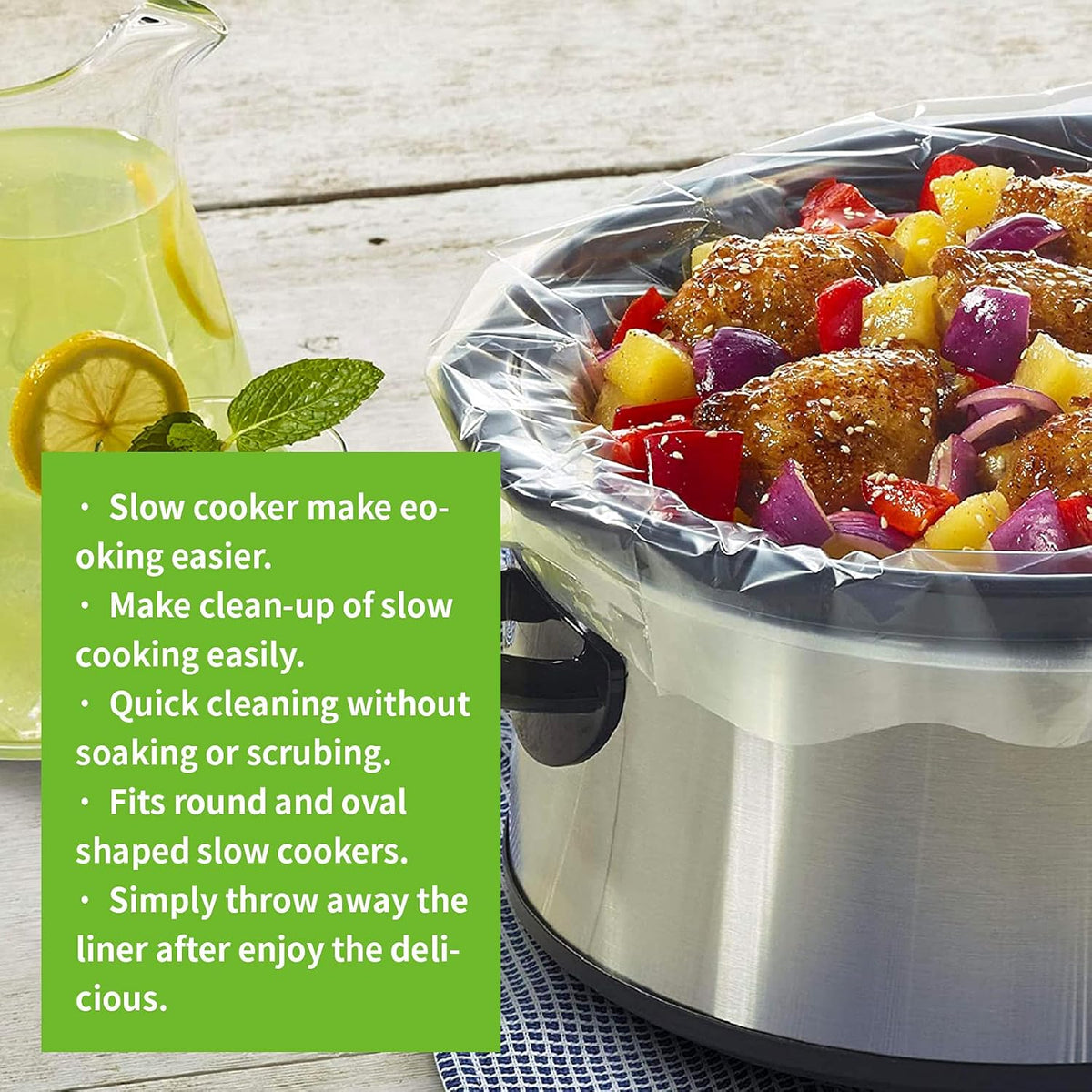 ECOOPTS Slow Cooker Liners Disposable Cooking Bags Large Size Pot Liners Fit 4QT to 8.5QT Suitable for Oval & Round Pot (20 BAGS)