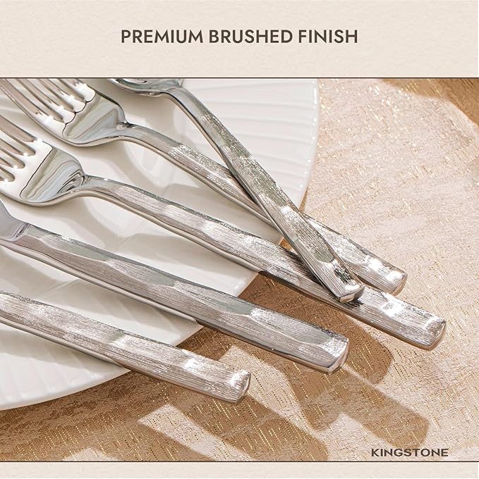 KINGSTONE Silverware Set, 20-Piece 18/10 Stainless Steel Brushed Handle Flatware Cutlery Set, for Kitchen, Home, Party, Wedding Gift, Rust Resistant and Dishwasher Safe