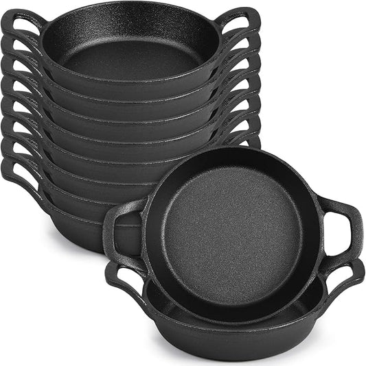 10 Pack Mini Cast Iron Skillets 6.3 x 6.3 x 1.5 Inch Cast Iron Pan Small Ramekin Set Black Casserole Dish Cookware Oven Safe Mini Skillets for Kitchen Indoor Outdoor Picnic