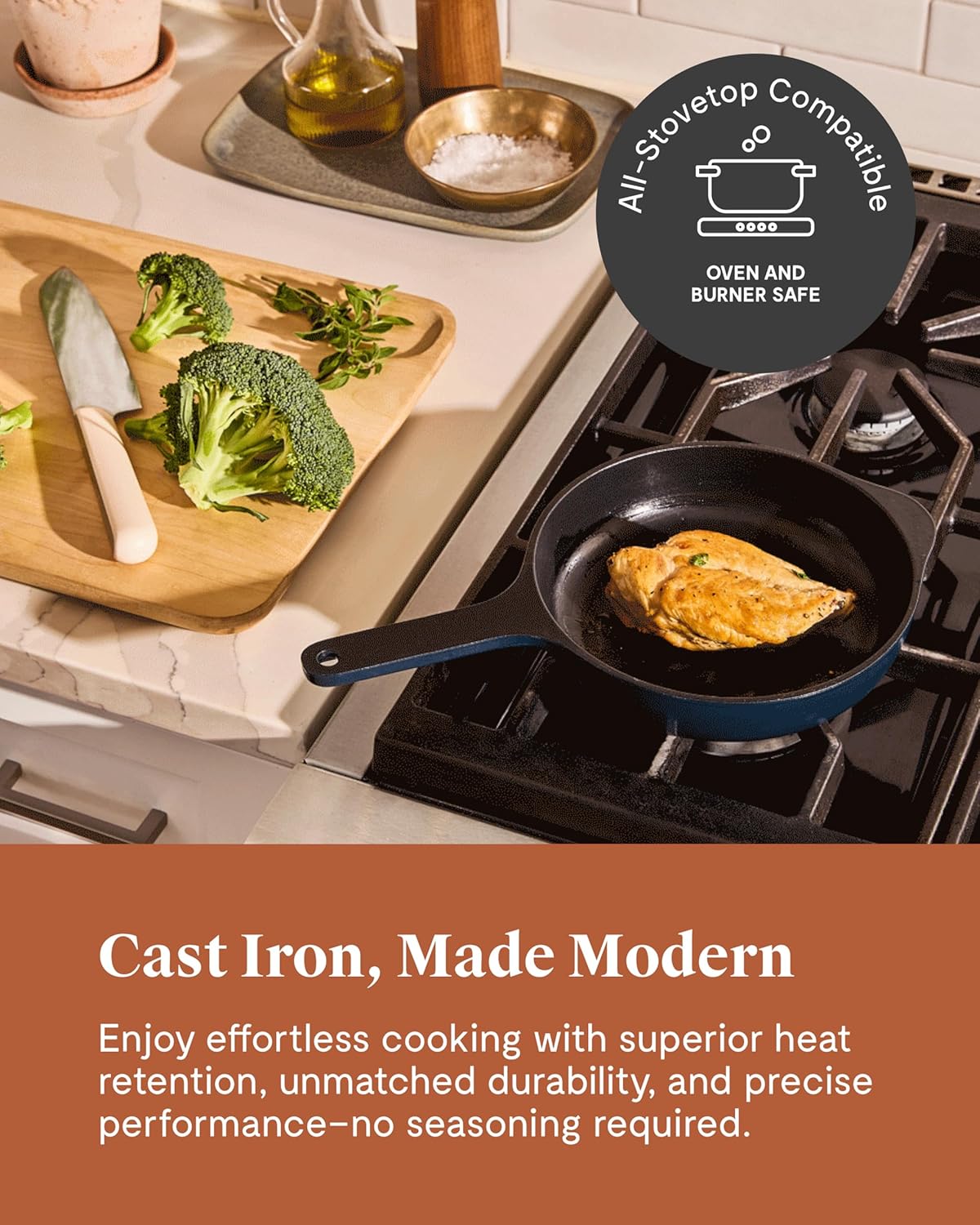 Caraway Cast Iron Skillet - 8” Enameled Cast Iron Pan With 3 Layer Enamel Coating - No Seasoning Required - Compatible With All Stovetops - Free From Forever Chemicals - Light Mist