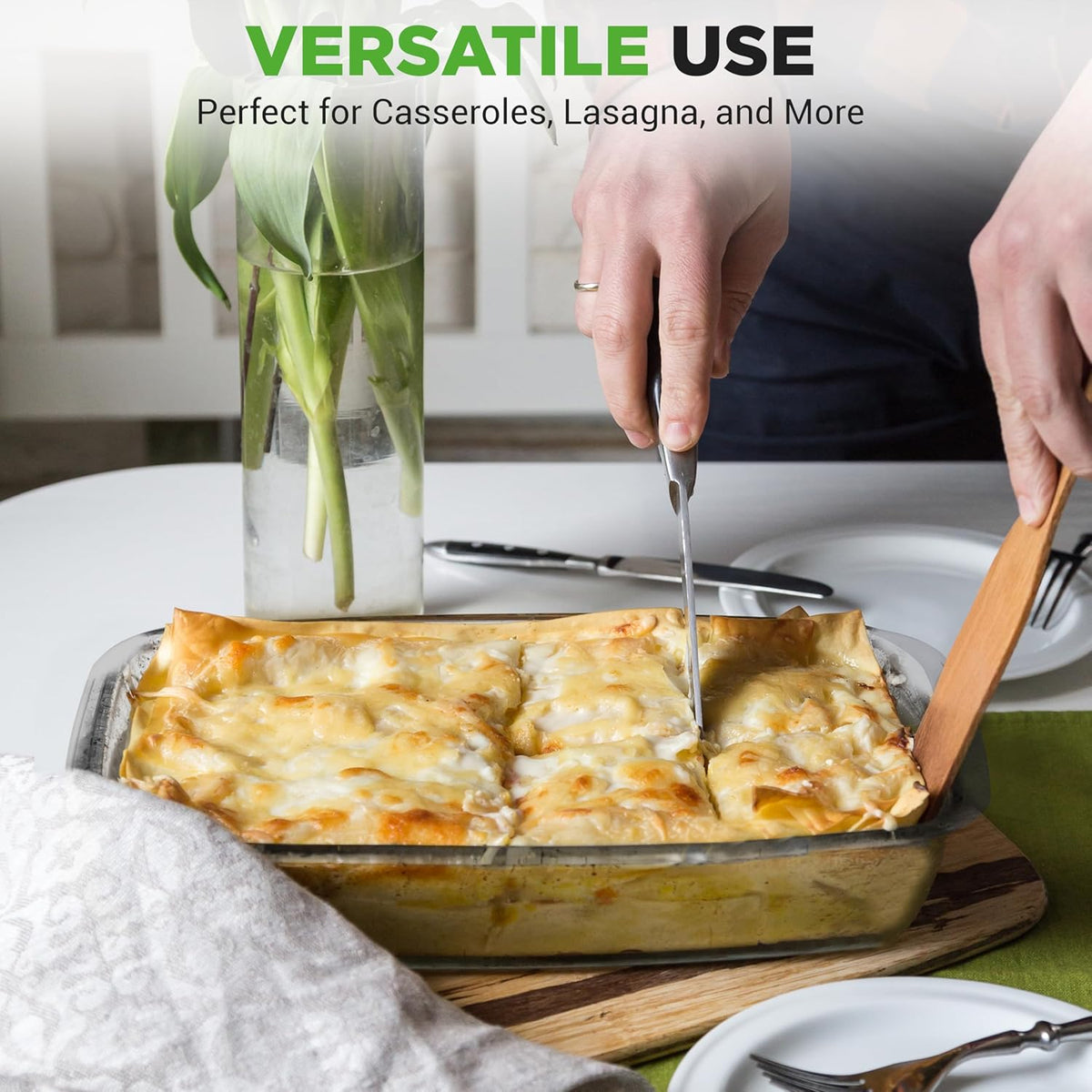 NutriChef 8-Piece Glass Baking Dish Set with Lids, (4 Stackable Rectangular Glass Dish and 4 BPA-Free Lids), Baking Pans for Lasagna, Meatloaf, Casserole, & Leftovers, Cooking, & Dishwasher Safe, Gray