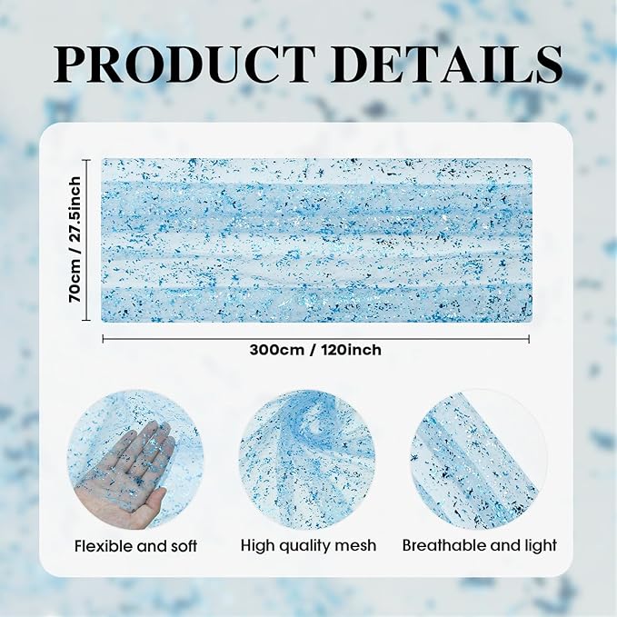 Artoid Mode 6PCS Light Blue Gauze Table Runner 120 Inch 10FT, Glitter Metallic Foil Sheer Dining Wedding Anniversary Holiday Table Decor for Home Party