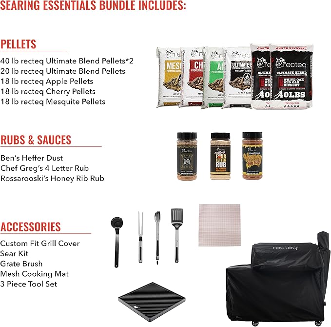 recteq Pellet Grill Smoker - Flagship 1600, Wood Pellet Smoker, BBQ Pellet Smokers, Wi-Fi Smart Grill, 1600 Sq. In. Cook Space, Pellet Smoker Grill, 40 lbs Hopper, Grilling Essentials Bundle