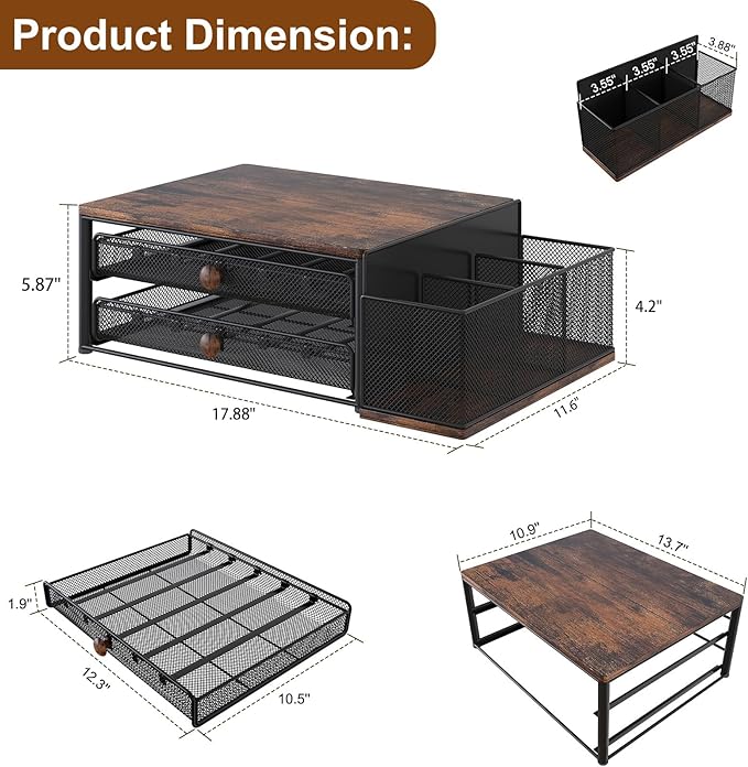 TQVAI K Cup Holder - 60 Capsule Capacity 2 Tier Sliding Pods Storage Drawer with Disposable Cups & Lids Holder, Coffee Bar Station Organizer for Countertop, Black