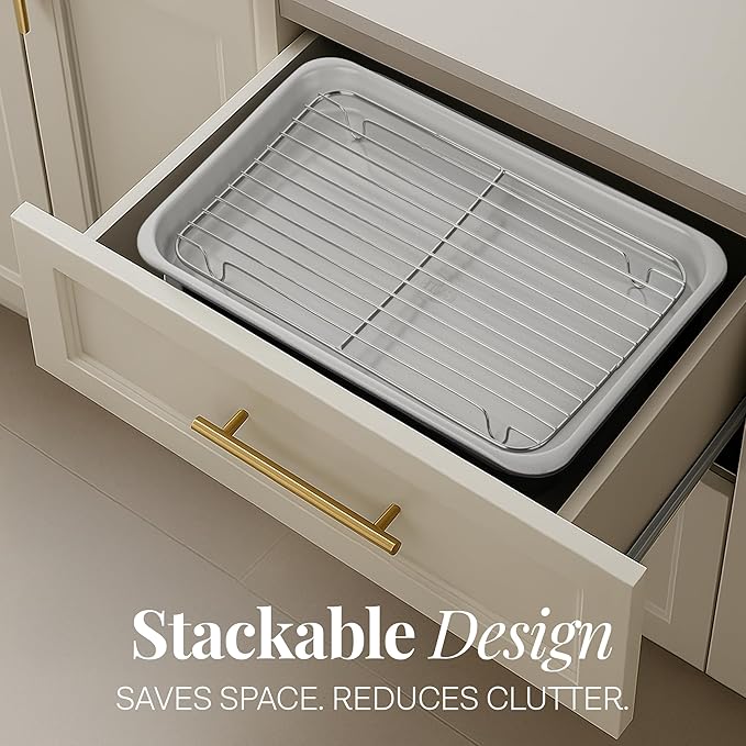 Gotham Steel 6 Pc Stackable Baking Pans Set, 70% Space Saving Design, Ceramic Bakeware Sets Non Toxic Made Without PFOA PFOS, with Cookie Sheet Tray, Cake & Muffin Pans, Oven & Dishwasher Safe