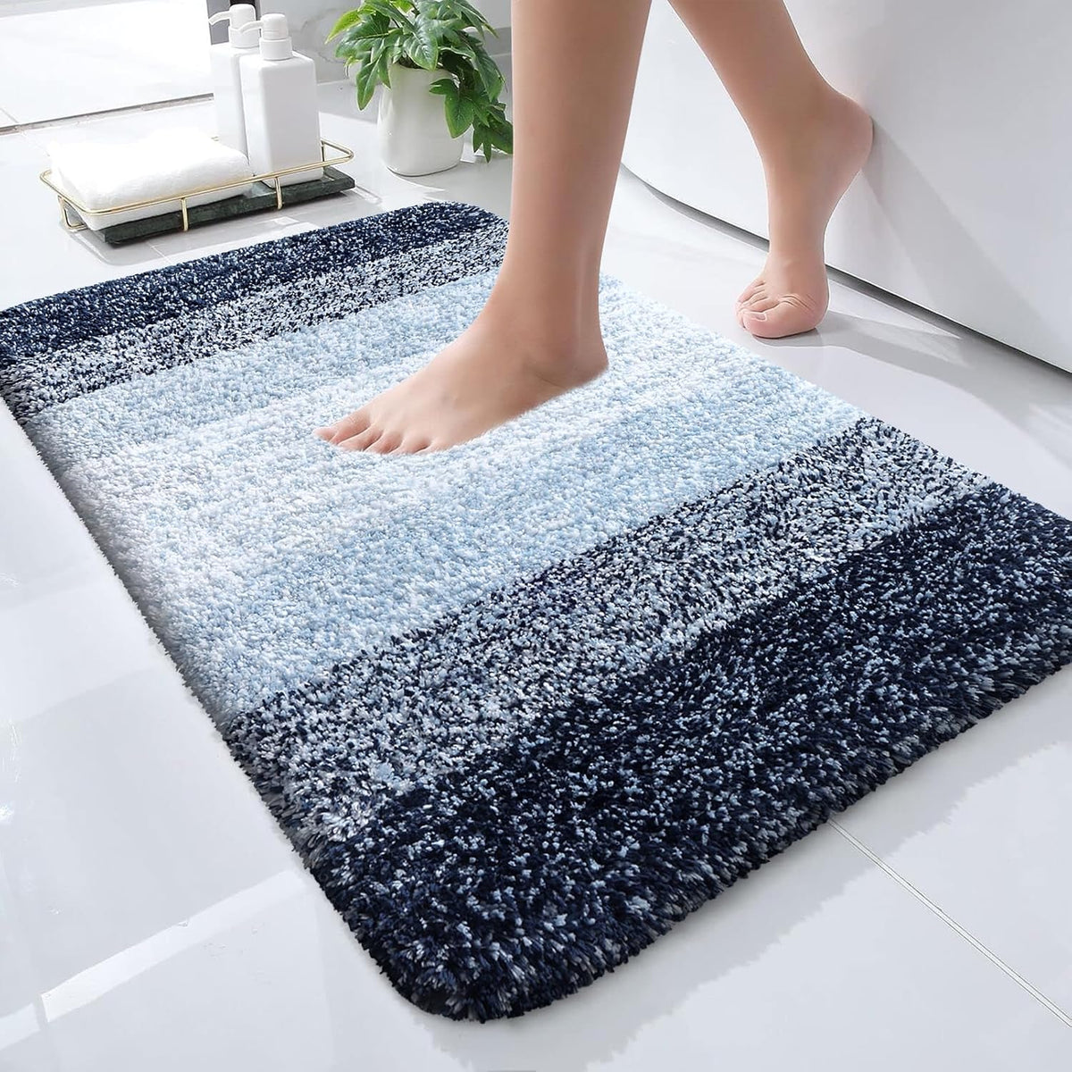 OLANLY Bathroom Rugs Mat 24x16, Extra Soft Absorbent Microfiber Bath Rugs, Rubber Backing, Quick Dry, Machine Washable Bath Mats for Bathroom Floor, Tub and Shower, Home Decor Accessories, Navy Blue