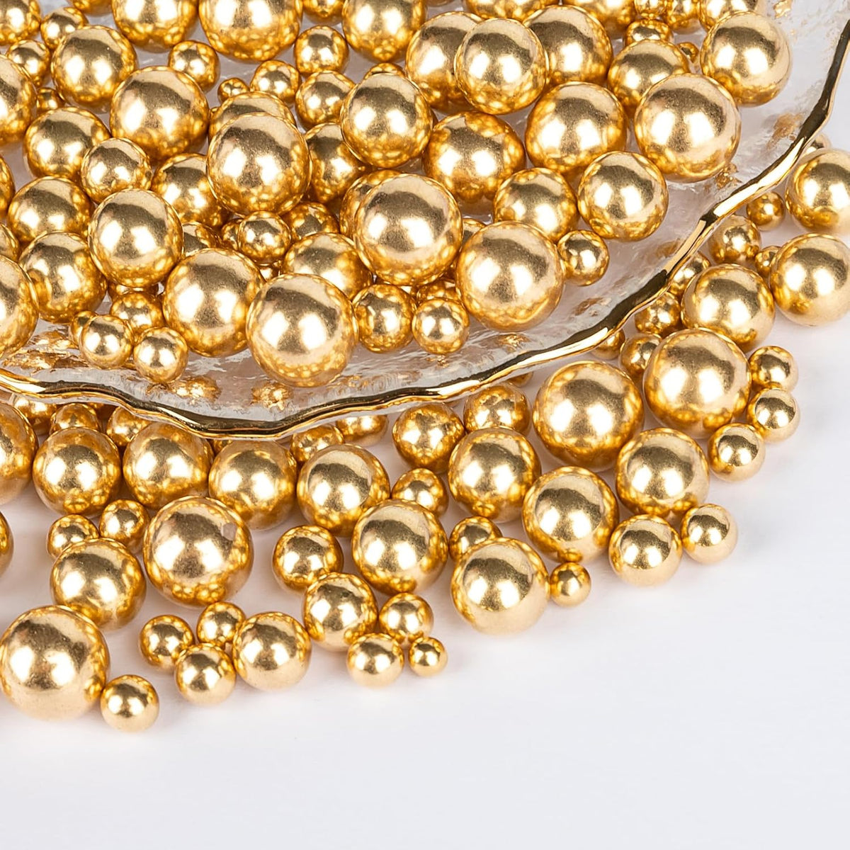 Gold Pearl Sprinkles,Candy Pearls for Baking,Sprinkle Mix Size,Edible Sugar Cake Decorations,Cupcake Toppers,Cookie Decorating,Donuts Ice Cream Decorating,Wedding Birthday Party Valentines Christmas Supplies,130g/4.58oz