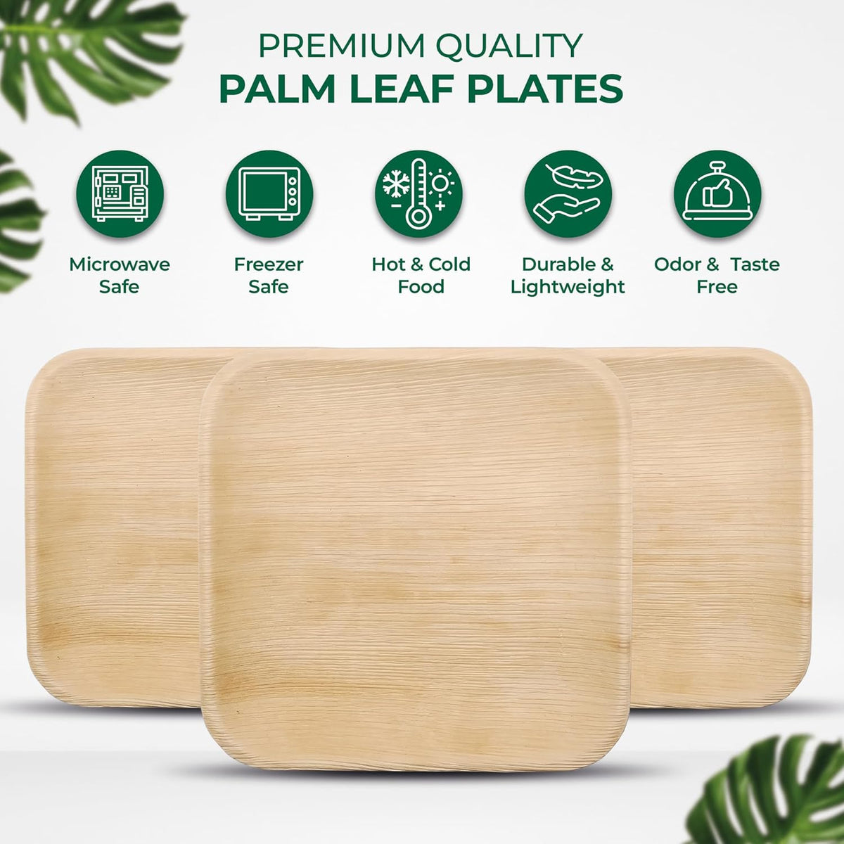 Palm Leaf Disposable Plates - Bamboo Plates Disposable 7 Inch Square (50pc) - 100% Compostable & Biodegradable Plastic-Free Plates - Heavy-Duty, Party Dinnerware Set - Microwave & Oven Safe