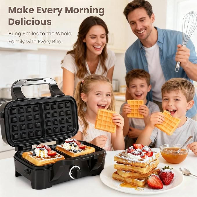 Waffle Maker with Removable Plates, 3-in-1 Sandwich maker and waffle and pancake maker, Nonstick Plates, 5-Level Browning Control & Ready Indicator Lights, Easy to Clean for Family Breakfast