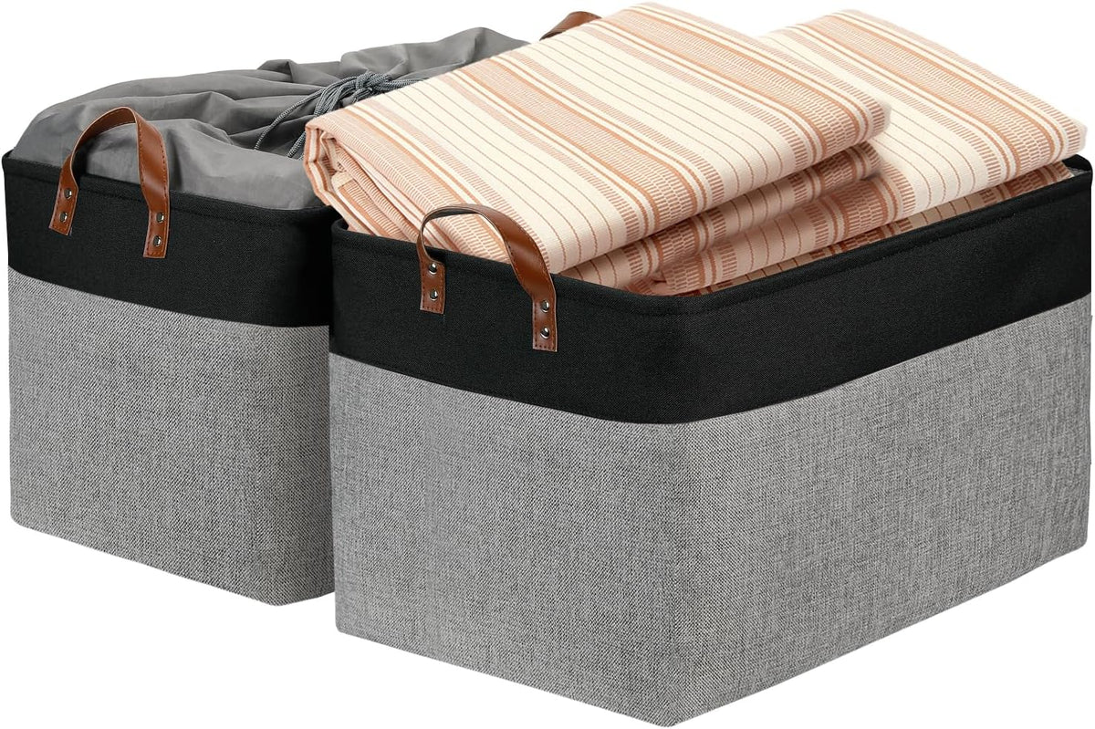 DULLEMELO Extra Large Storage Basket 22X15, 70L Foldable Fabric Toys Baskets Organizer Bins, Black&Grey