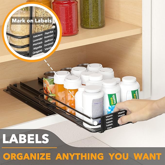 SpaceAid Pull Out Spice Rack Organizer for Cabinet, Heavy Duty Slide Out Seasoning Kitchen Organizer, Cabinet Organizer, with Labels and Chalk Marker, 4.5" W x10.75 D x2.5 H, 1 Drawer 1-Tier