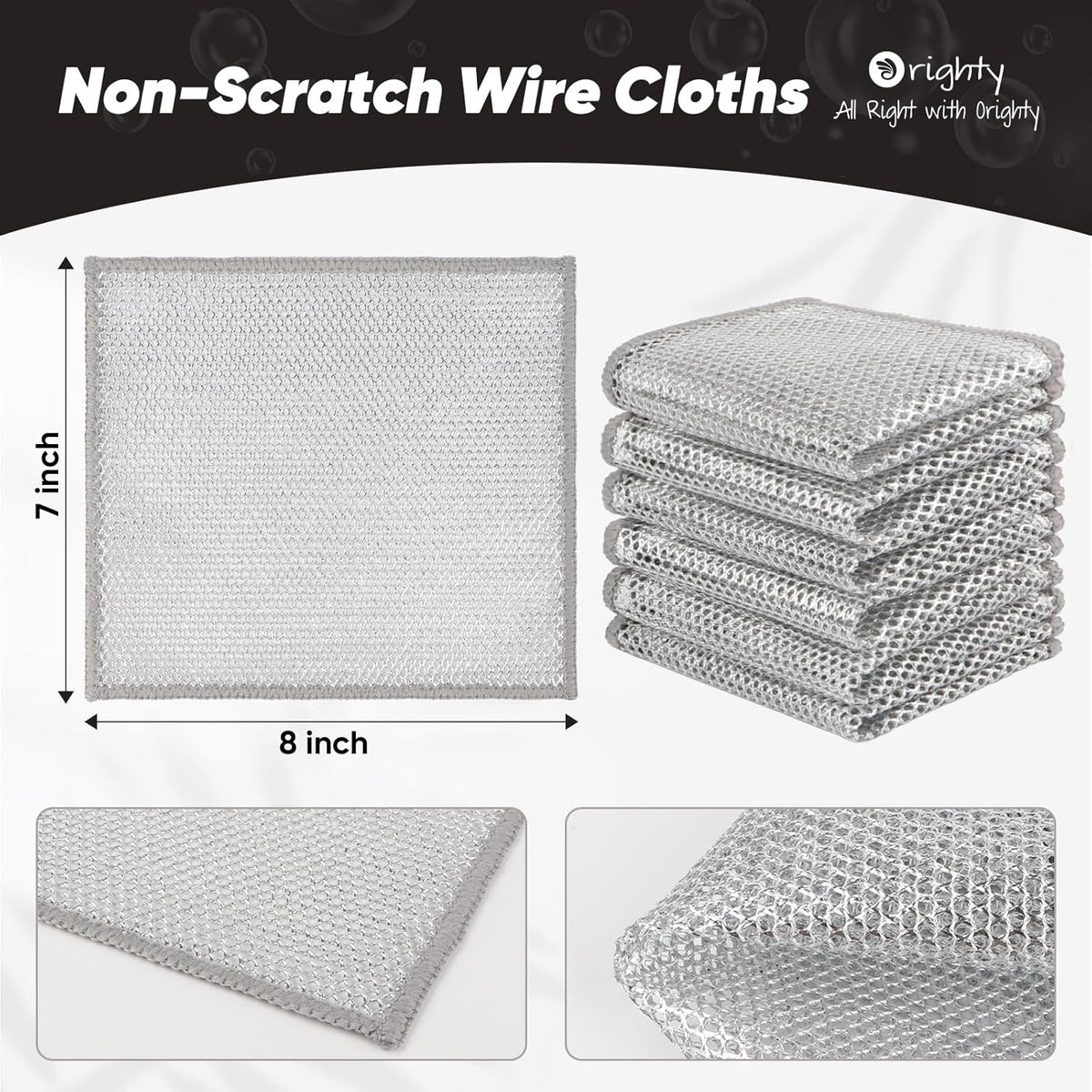 Orighty 24 Pcs Multipurpose Wire Dishwashing Rag, Non-Scratch Wire Dish Cleaning Cloths for Wet and Dry, Reusable Steel Scrubber for Kitchen, Powerful Dishcloth Rag for Cookware, Dish, Stove-7"x8"
