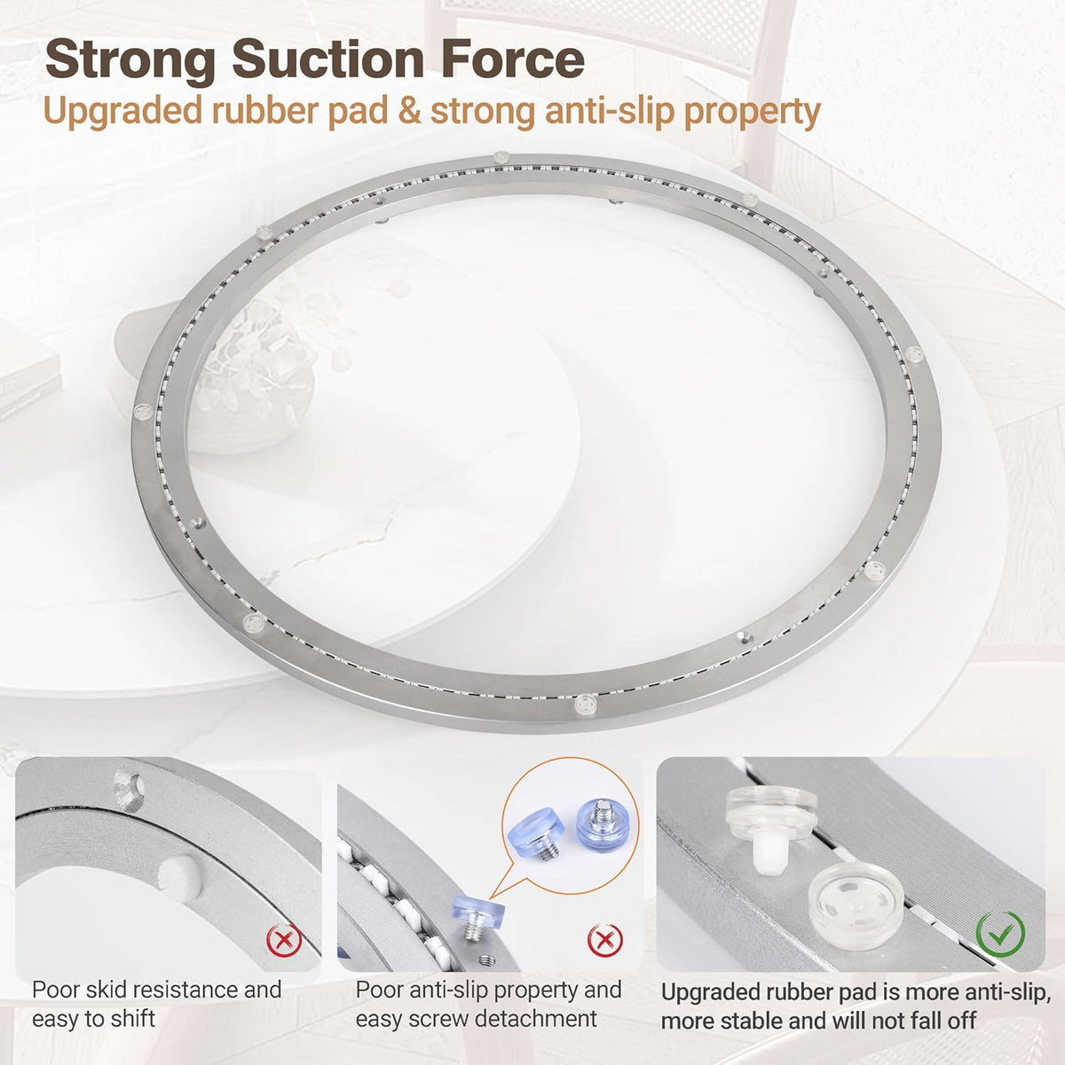 24 Inch Lazy Susan Aluminum Alloy Rotating Turntable Bearing, Non - Slip Mute Metal Bearing Swivel Plate Hardware for Dining and Workbench,880 Pounds Capacity