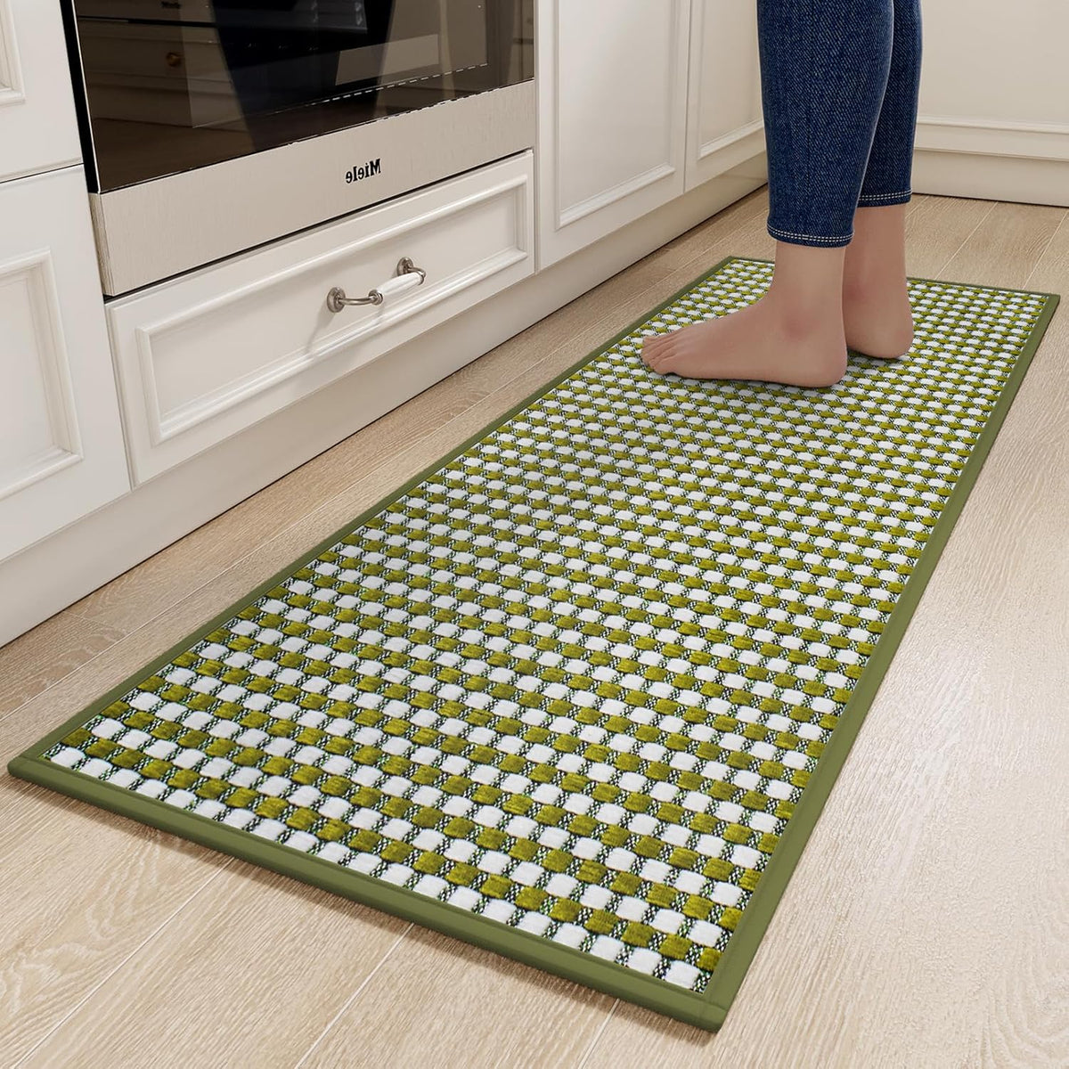 Kitchen Runner Rugs Non Slip Washable, Super Absorbent Soft Chenille Braided Kitchen Mats for Floor Rubber Backing Sink Mat Standing Hallway Floor Mat, Easy Clean, Green 17"x59"