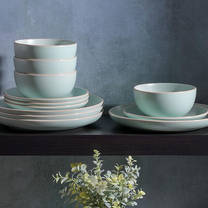 Gibson Home Rockaway Dinnerware, Teal Matte, Service for 4 (12pcs)
