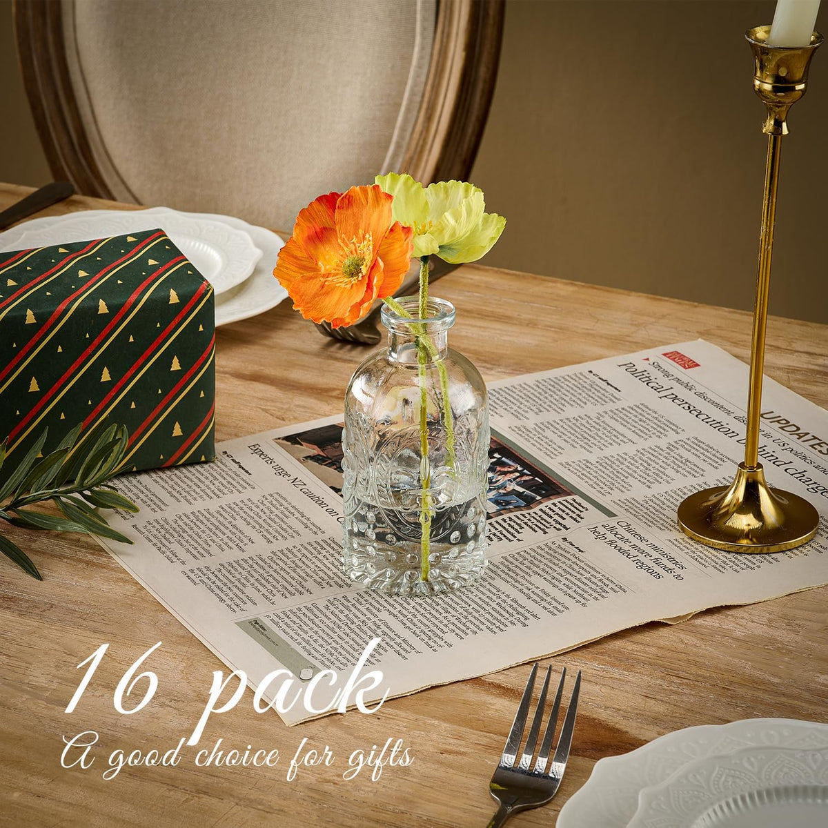 Glass Bud Vase Set of 16 Pcs Small Minimalist Vases for Flowers, Vintage Rustic Home Decor for Table Centerpiece Wedding Party, Modern Clear Aromatherapy Bottle for Living Room Bedroom
