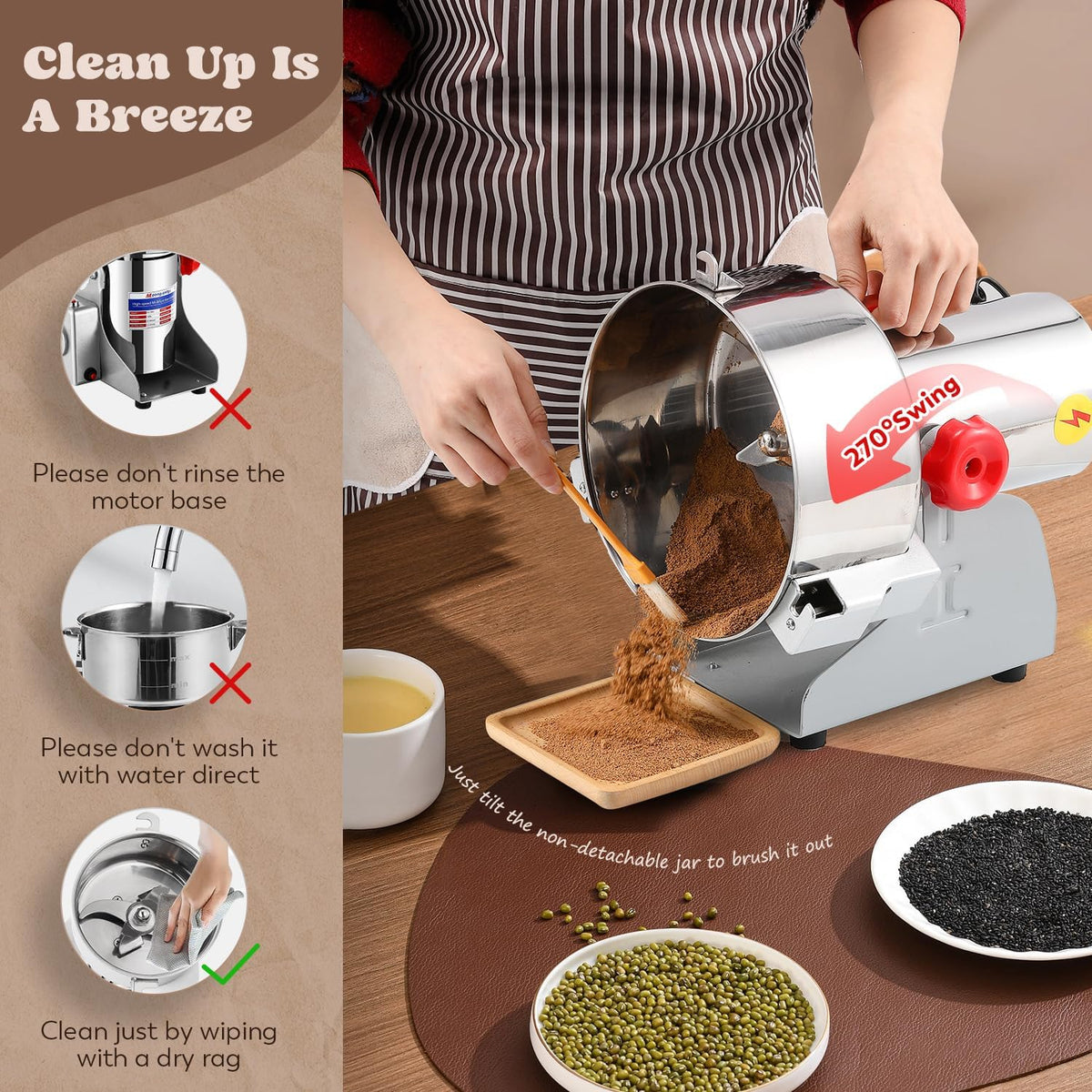 Moongiantgo 2000g Grain Mill Grinder Commercial Spice Grinder 3000W Stainless Steel Electric Pulverizer Dry Grinding Machine for Wheat Corn Rice Pepper Herbs Coffee Beans (2000g Swing, 110V)