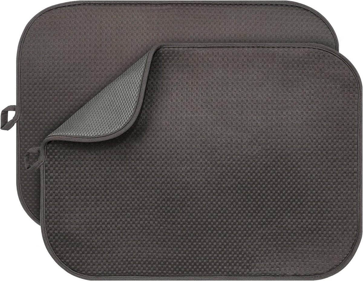 2-Pack Dark Gray Dish Drying Mat 18 x 24 inches – XL Drying Matt Kitchen Counter,Dish Drying Mats for Kitchen Counter, Super Absorbent, Anti-Slip, Fast Drying, Kitchen Must-Have