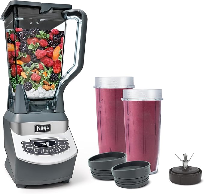 Ninja BL660 Professional Compact Smoothie & Food Processing Blender, 1100-Watts, 3 Functions -for Frozen Drinks, Smoothies, Sauces, & More, 72-oz.* Pitcher, (2) 16-oz. To-Go Cups & Spout Lids, Gray