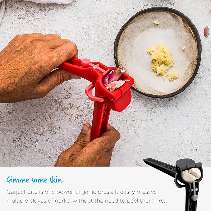 Dreamfarm Garject Lite 2-In-1 Garlic Peeler, Garlic Press & Mincer with Garlic Peel Ejector, Nylon - Red