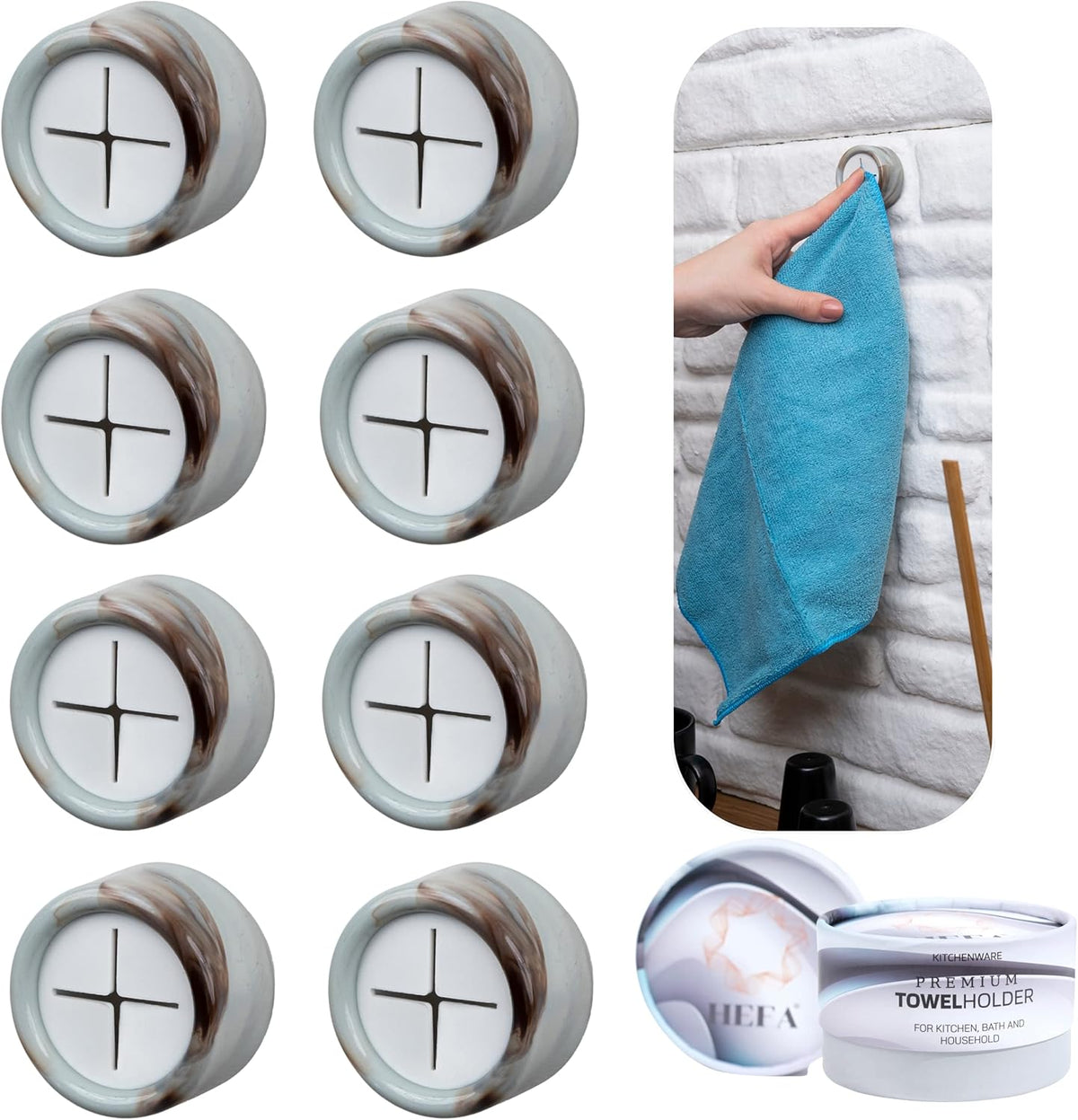 HEFA Towel Hooks - 8 Pack Eco Kitchen Organization - Hand & Dish Towel Holder