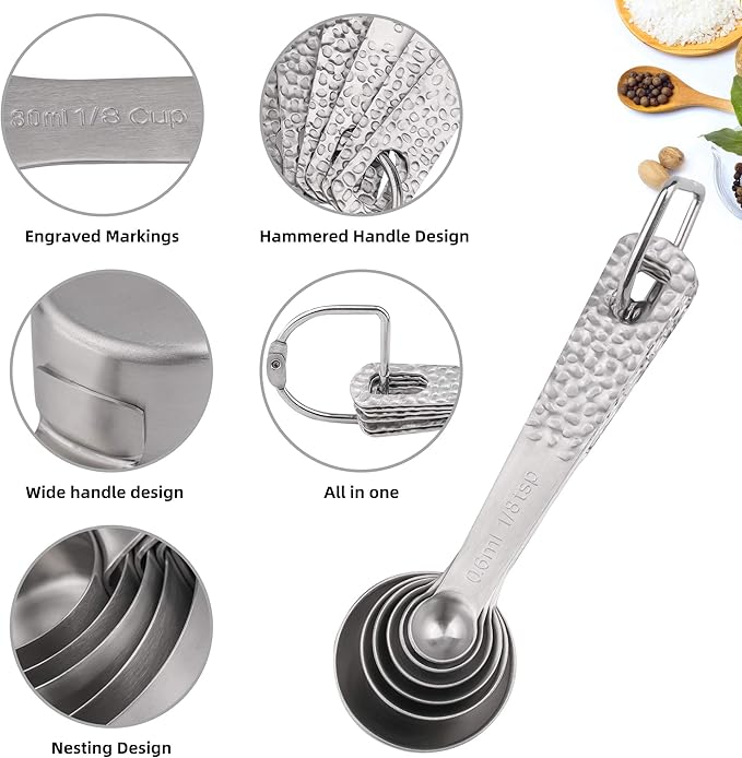 Measuring Cups and Spoons Set 12, Metric & US 18/8 Stainless Steel 5 Measuring Cups &6 Spoons &1 Leveler for Kitchen and Baking