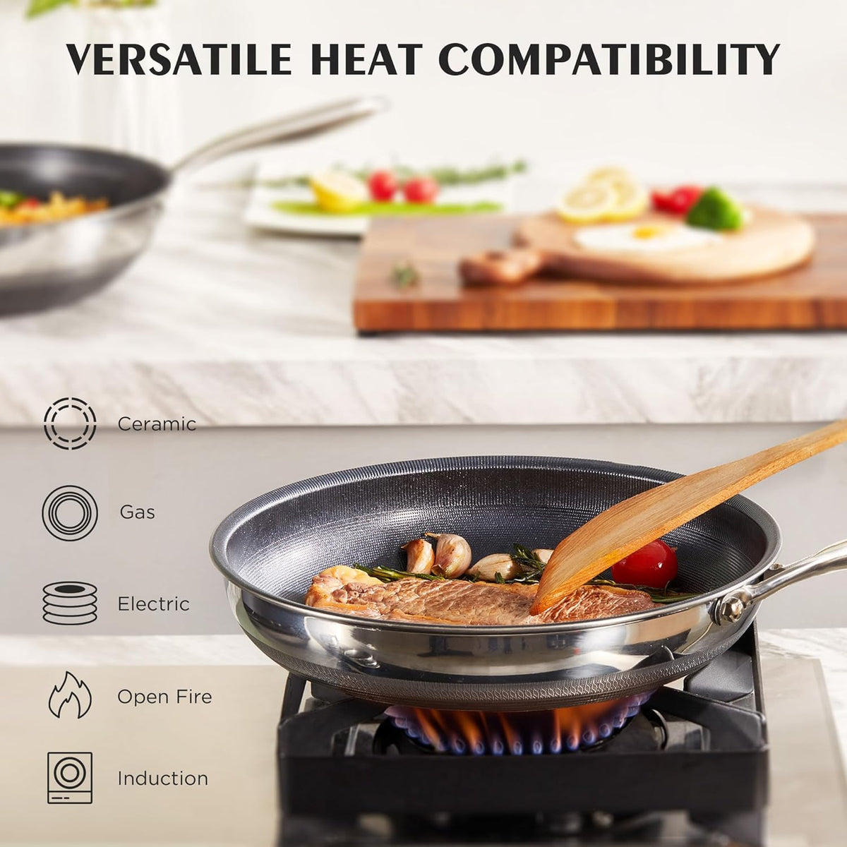 KITEXPERT Non Stick Frying Pans without Lid, 8" Titanium Ceramic Pan Nonstick Stainless Steel Skillet, PFAS PFOA & PTFE Free, Quick-Cool Handle, Dishwasher & Oven Safe, Compatible with All Cooktops