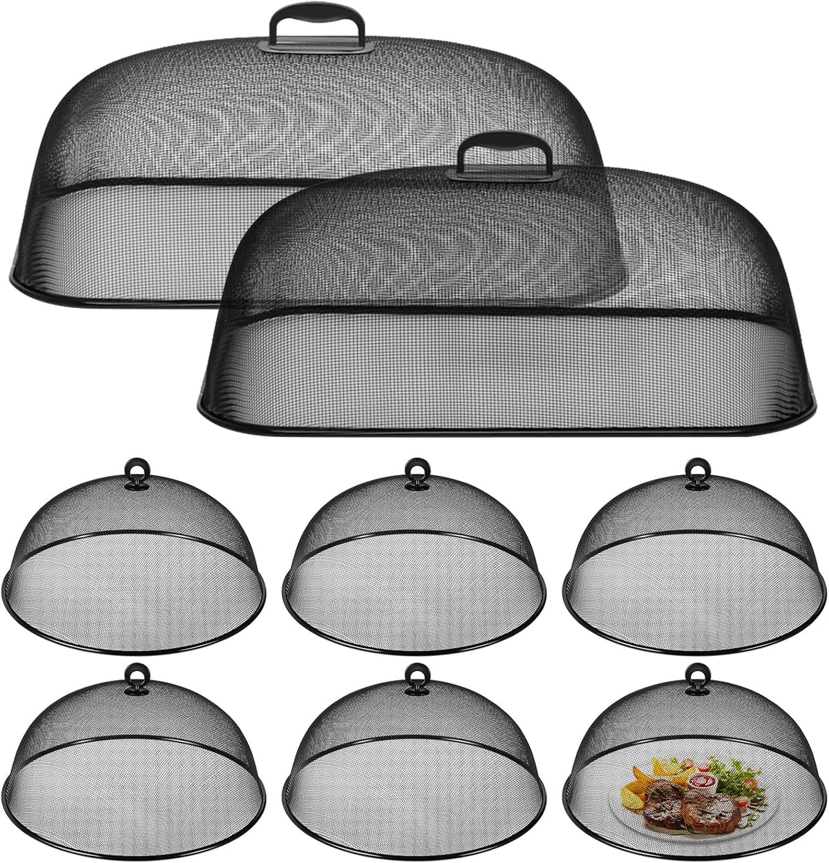 8 Pcs Metal Mesh Screen Food Cover for Outdoors Set Including 2 Pcs Extra Large 18.5 in Mesh Food Tents for Outdoor 6 Pcs 11 in Large Dome Picnic Food Covers Mesh Food Covers