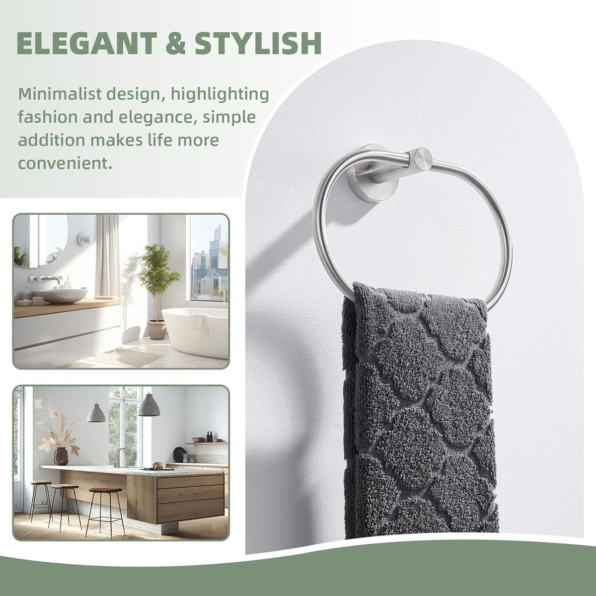 Suyar Towel Ring Brushed Nickel, SUS 304 Stainless Steel Bathroom Hand Towel Holder Wall Mounted, Oval Shape