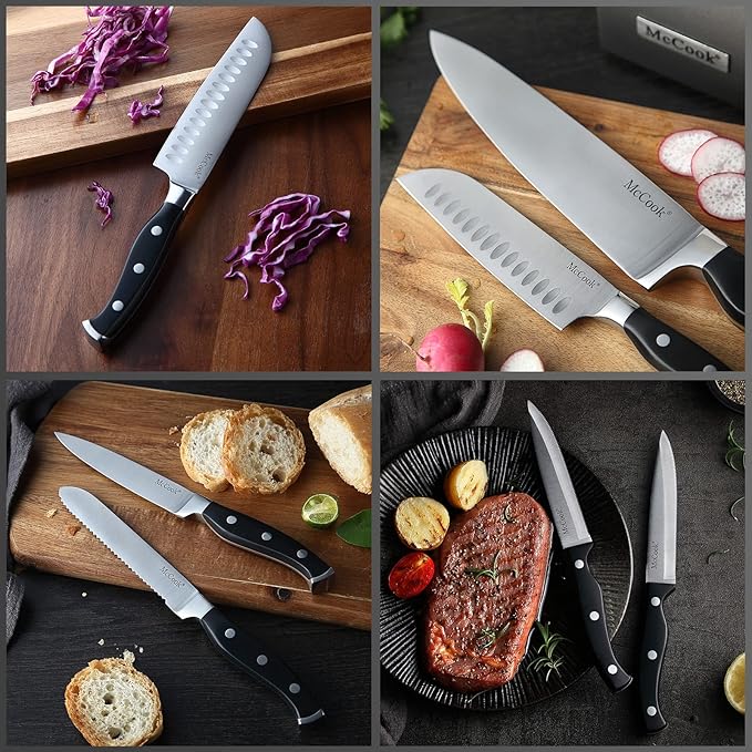 McCook® Knife Sets,German Stainless Steel Kitchen Knife Block Set with Built-in Sharpener