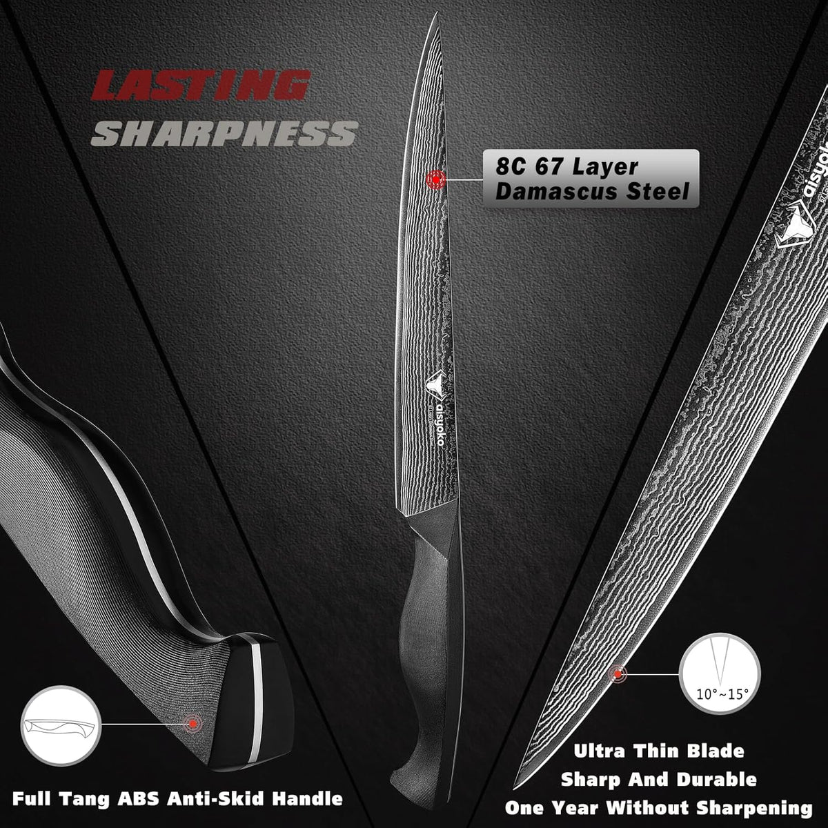 Slicing Knife 9", Long, Thin Blade, Allows for Cleaner Cuts to Preserve Juices and Flavor, Cutluxe Meat Carving Knife – Turkey Carving Knife,All Tang non-slip handle design,Premium Gift Box