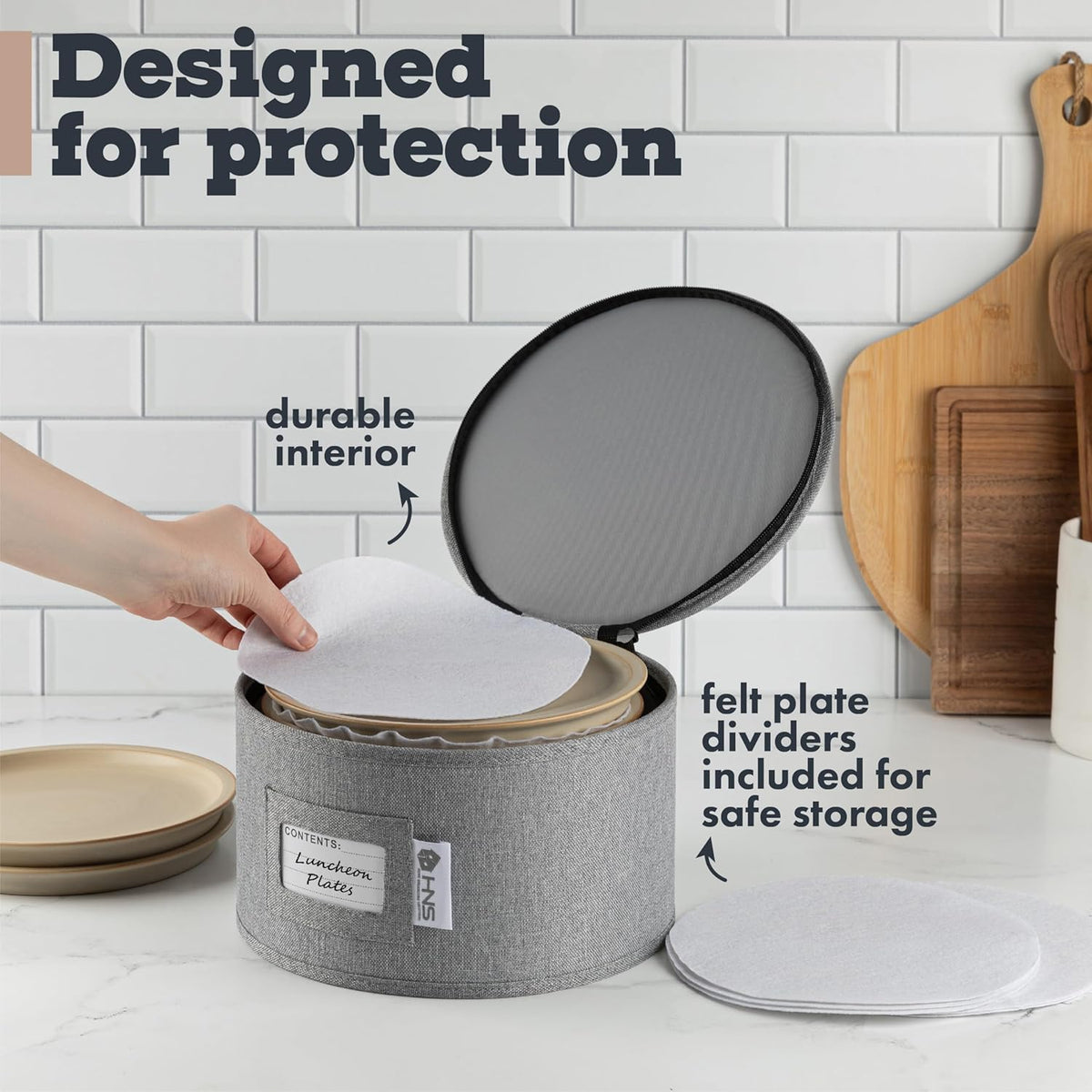 Hard Shell China Storage Containers 5-Piece Set Moving Boxes for Dinnerware, Glasses, Plates, Mugs and Saucers Sturdy Dish Organizer with Dividers for Seasonal Storage - Service for 12 - Gray