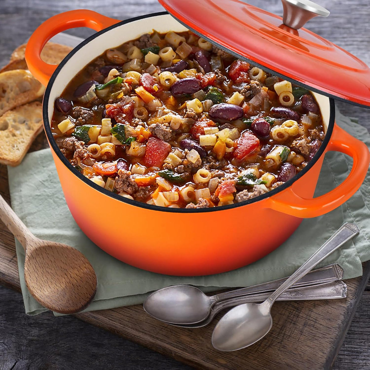 E-far 3 Qt Enameled Cast Iron Dutch Oven with Lid, Small Round Nonstick Dutch Oven Pot for Bread Baking Braising Stews Roasting Cooking, Heavy Duty, Induction & Oven Safe - Orange