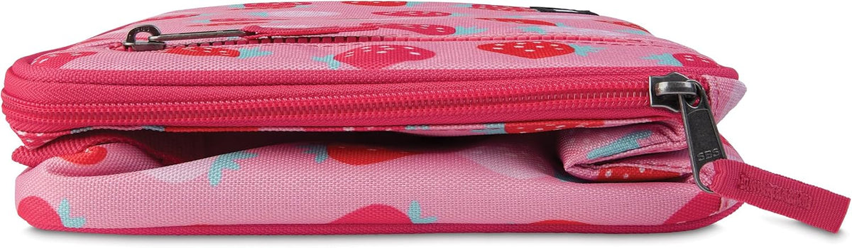 PackIt Freezable Classic Lunch Box, Sweet Strawberry, Built with ECOFREEZE Technology, Collapsible, Reusable, Zip Closure With Zip Front Pocket and Buckle Handle, Designed for Fresh Lunch On the Go