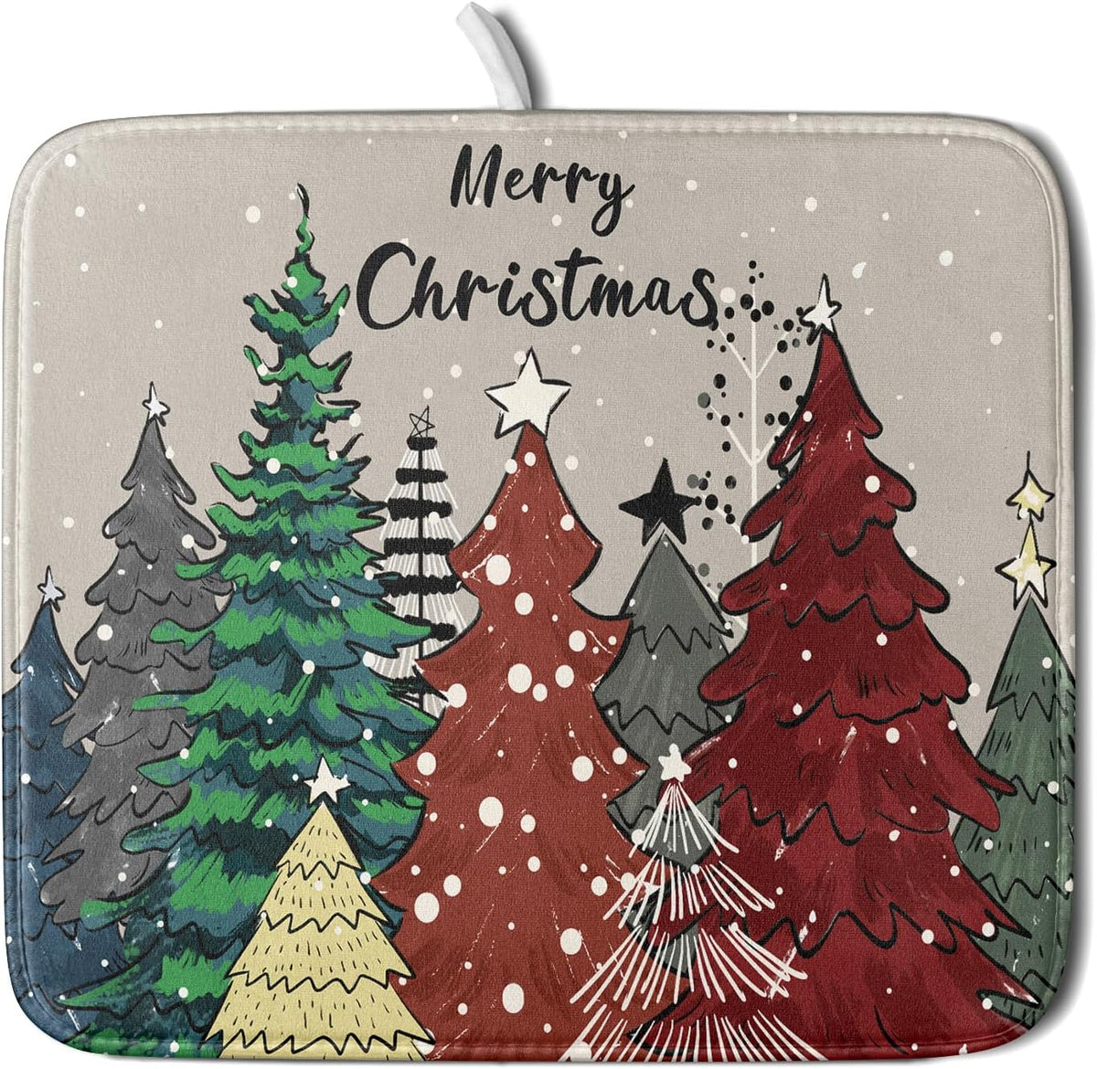 Christmas Trees Dish Drying Mat Winter Holiday Kitchen Dishes Pad 16x18 Inch Absorbent Reversible Fast Dry Draining Rack Pad for Countertop
