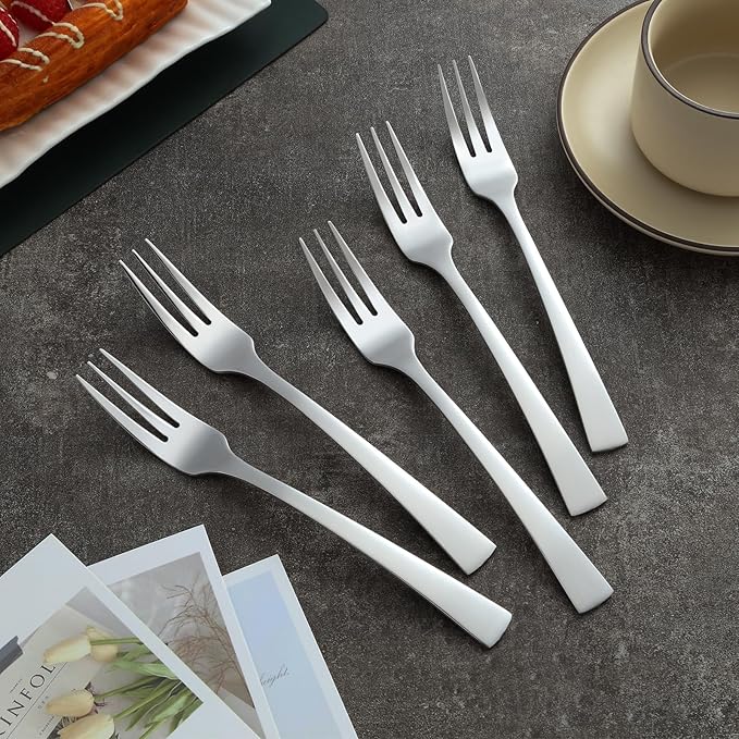 12-Piece Dinner Fork Set, 8-Inch Silverware, 3-Tine Forks, Top Food Grade Stainless Steel, Highly Mirror Polished, Dishwasher Safe