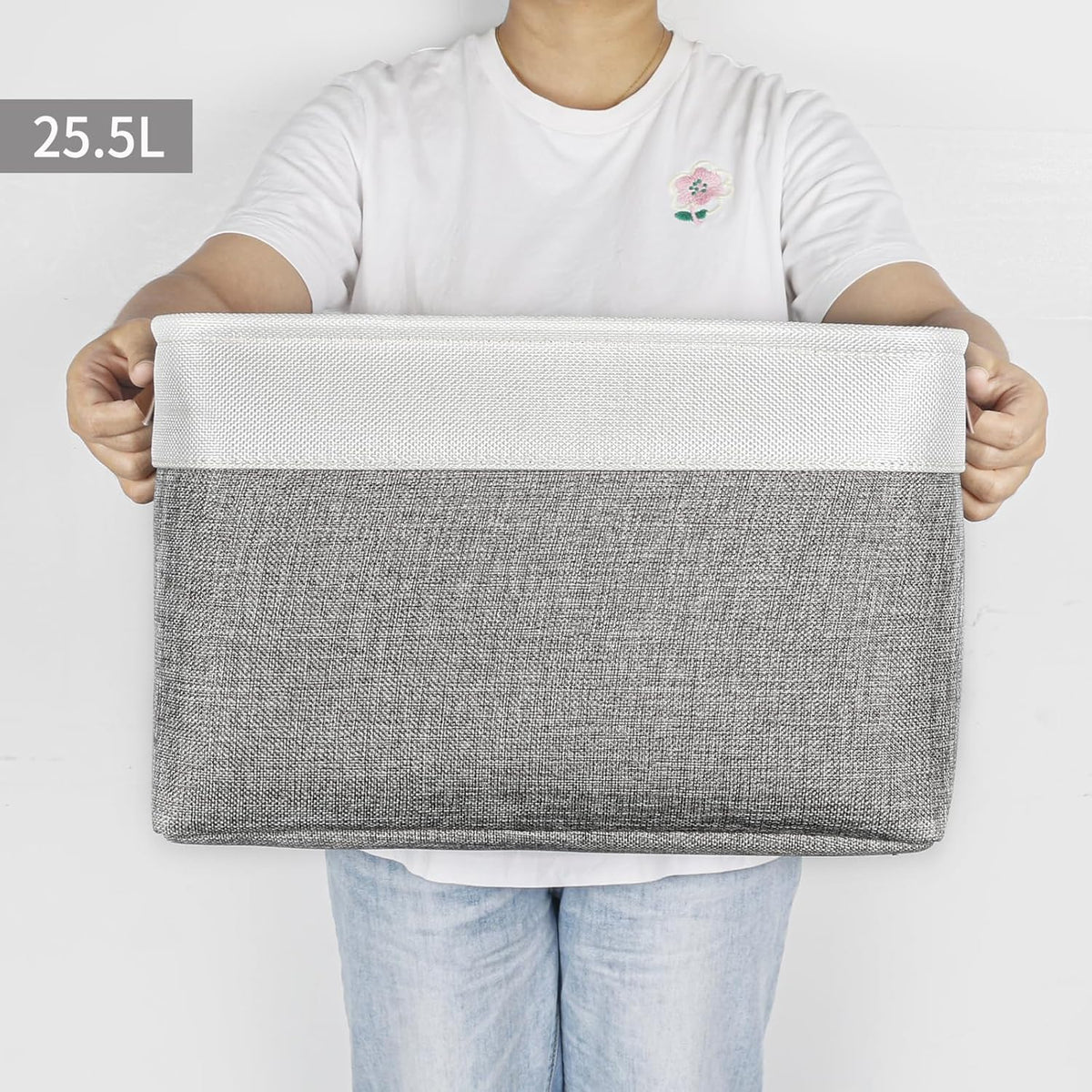 Storage Bins Large Fabric Storage Baskets for Shelves 3 Pack, Decorative Linen Closet Baskets with Handles for Organizing, Shelf, Clothes, Home, Office, 15x11x9.5Inches (Grey&White)