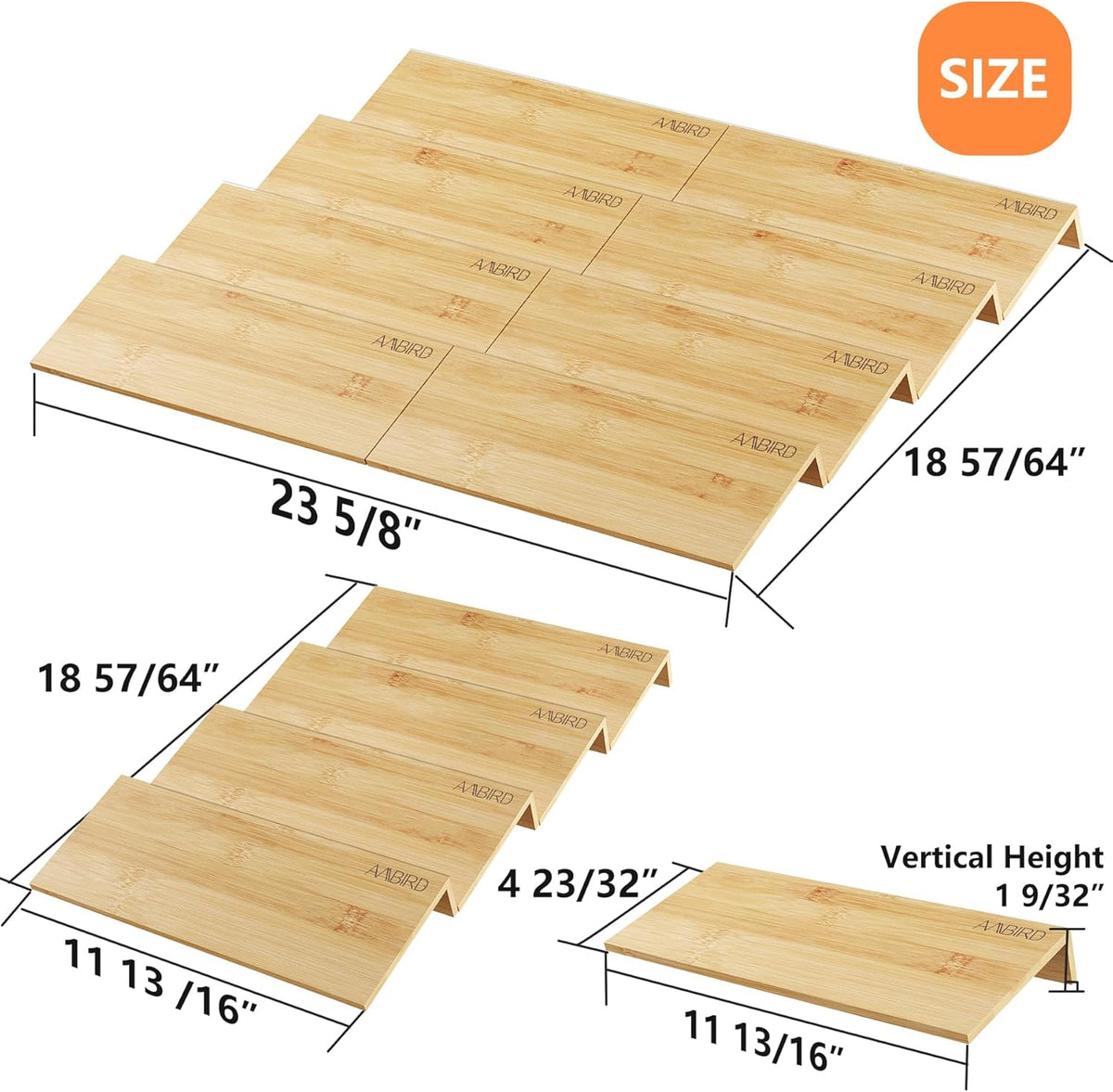 AMBIRD Bamboo Spice Drawer Organizer with Non-slip Mat,4 Tier - 2 Set Jar Spice Rack Tray From 12''to 24'',Hold up 48 Jars Seasoning Organizer for Kitchen,Cabinet,Drawers,Countertop