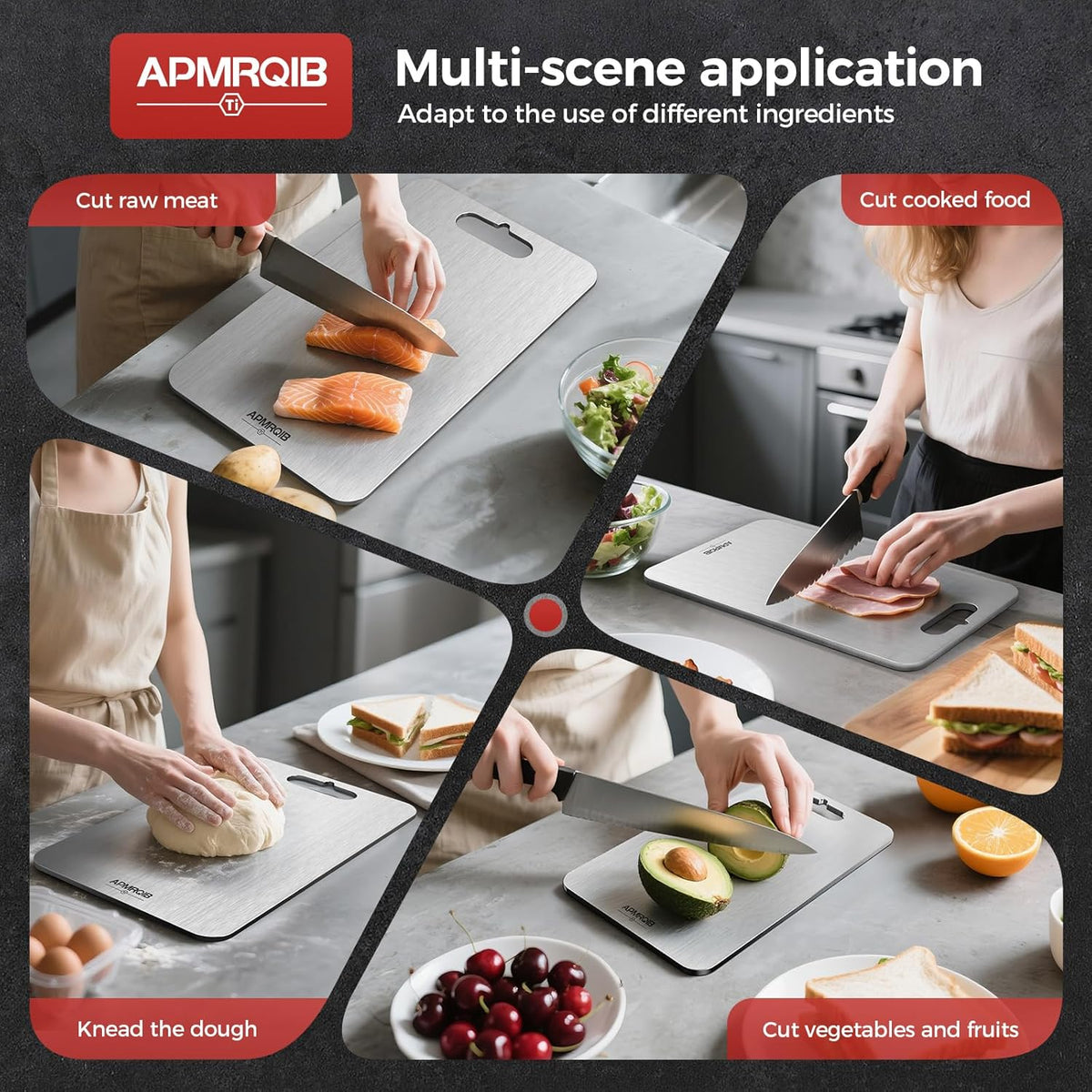 Titanium Cutting Boards for Kitchen, 100% Pure Titanium Cutting Boards Double Sided Non Toxic Cutting Board, Hygiene Durable Dishwasher Safe 10.5”×6.5”