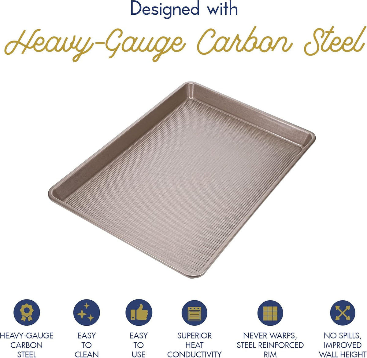 Ultra Cuisine Wire Rack Baking Sheet Pan Set - Half Sheet Pan Set with 100% Stainless Wire Rack - Dishwasher Safe - Steel Reinforced Rim - Aluminum Cooling racks for Cooking and Baking - Champagne