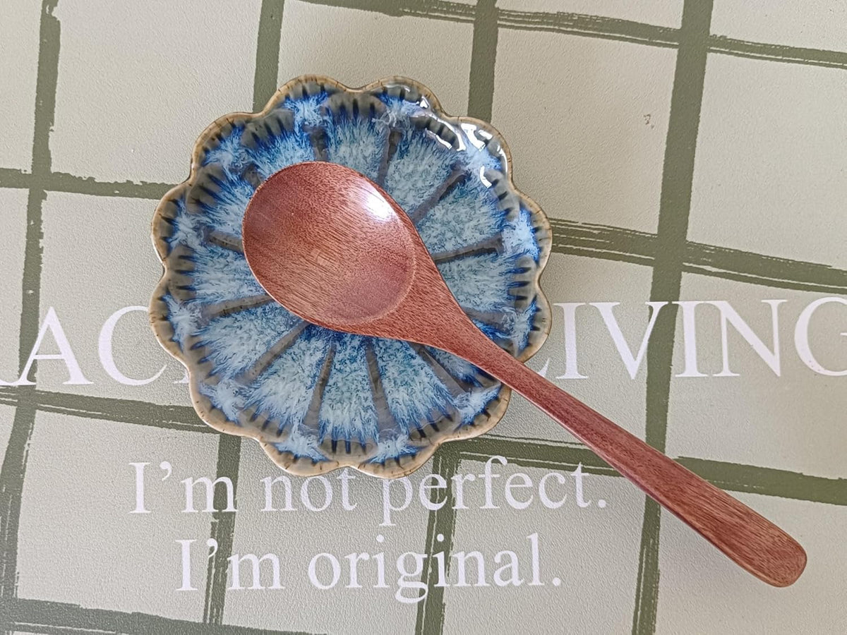 Ceramic Spoon Rest for Stove Top, Flower Cute Spoon Rest for Kitchen Counter, Cooking Spoon Holder for Kitchen Counter, Utensil Rest Spatula Rest Ladle Holder Tong Rest, 1 PC (Retro, Sea Blue)