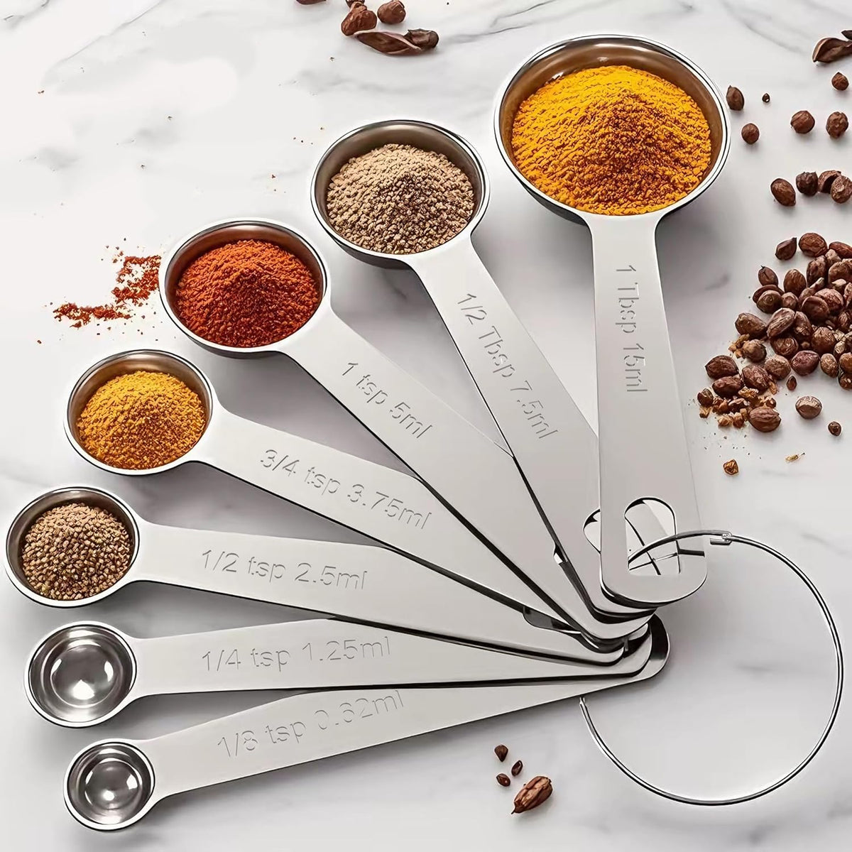 TILUCK Stainless Steel Measuring Spoons Set,Coffee Scoop Spoon,Kitchen Gadgets for Cooking & Baking,Set of 7