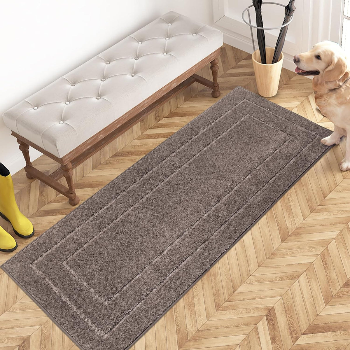 PURRUGS Dirt Trapping Door Mat 24" x 59", Non-Slip/Skid Machine Washable Entryway Rug, Dog Doormat, Super Absorbent Welcome Mat for Muddy Wet Shoes and Paws, Grayish Brown