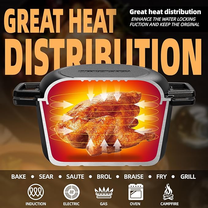 Cast Iron Dutch Oven Pot with Skillet Lid – Pre-Seasoned – Skillet Lid Cooking Pan– PFAS-Free –Umite Chef Cast Iron Skillet Cookware for Bread, Frying, Baking – Dual Handles – Oven, Grill, Campfire & Stovetop Safe – Durable & Non-Toxic, 5QT