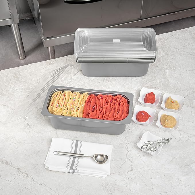 Restaurantware-RW Base 5 Quarts Ice Cream Containers, 25 Rectangle Disposable Containers - Durable, With Clear Lid, Black Plastic Box, For Ice Creams, For Cafes