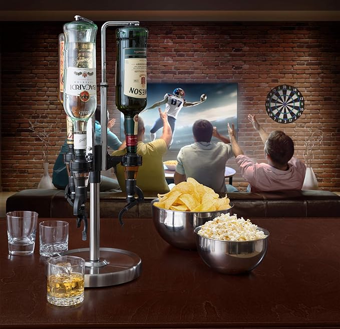 OGGI Professional 3-Bottle Revolving Liquor Dispenser, Stainless Steel