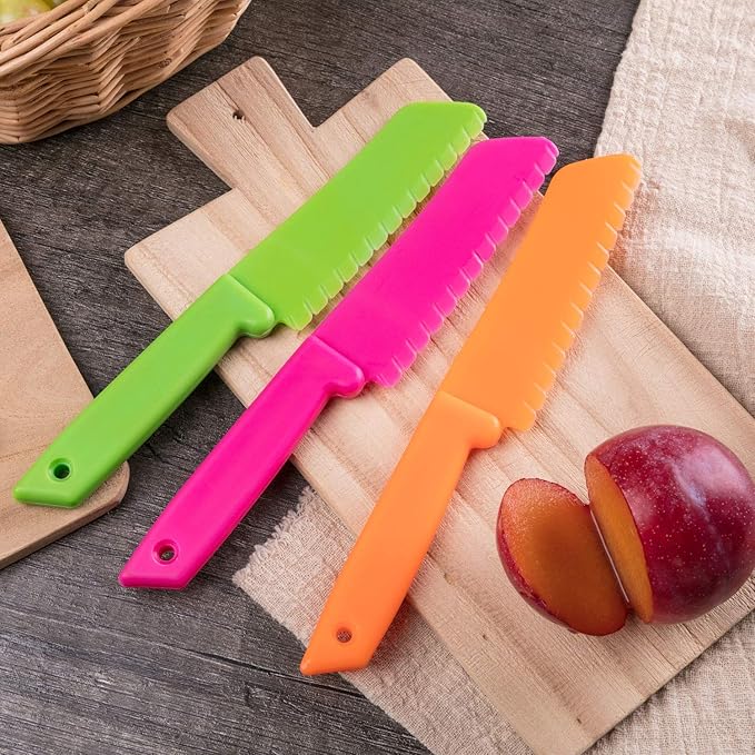 JOVITEC 10 Pieces Kid Knife Plastic Kids Safe Knives for Real Cooking, Nylon Children Toddler Cooking Kitchen Set Bulk for Bread, Lettuce and Salad