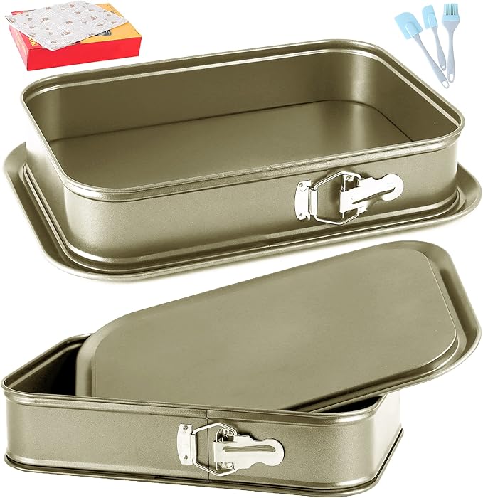 Kenond Large Springform Cake Pan, 14 x 11-Inch Rectangle Cheesecake Pan, Tiramisu Bakeware with 50Pcs Wax Paper, 5Pcs Spatula Set, Non-Stick Baking Pan Mold Leakproof…