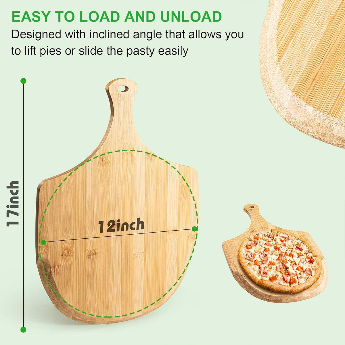 Pizza Peel, Premium Bamboo Pizza Spatula Paddle Cutting Board Handle (Baking Pizza, Bread, Cutting Fruit, Vegetables, Cheese)